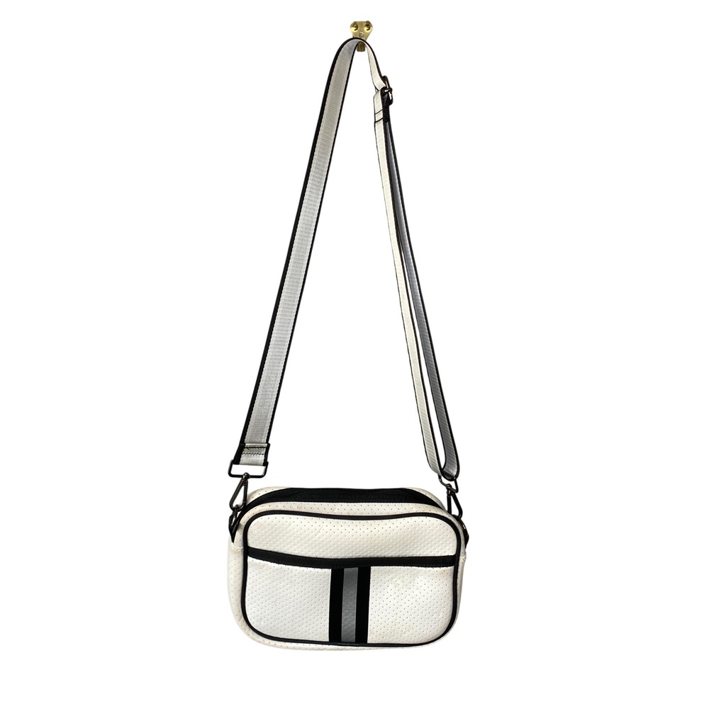 Haute‎ Shore Drew White Perforated Neoprene Crossbody Bag Racing Stripe Sporty